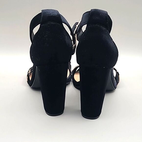 Torrid Black Velvet Ankle Strap Heels & Gold Glitter Leopard Print Peep Toe, 10W - Picture 5 of 11